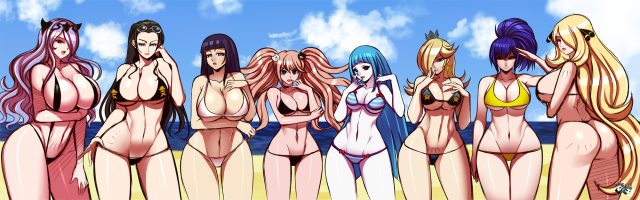 camilla (fire emblem if)+enoshima junko+hyuuga hinata+nico robin+rosetta (mario)+shirona (pokemon)